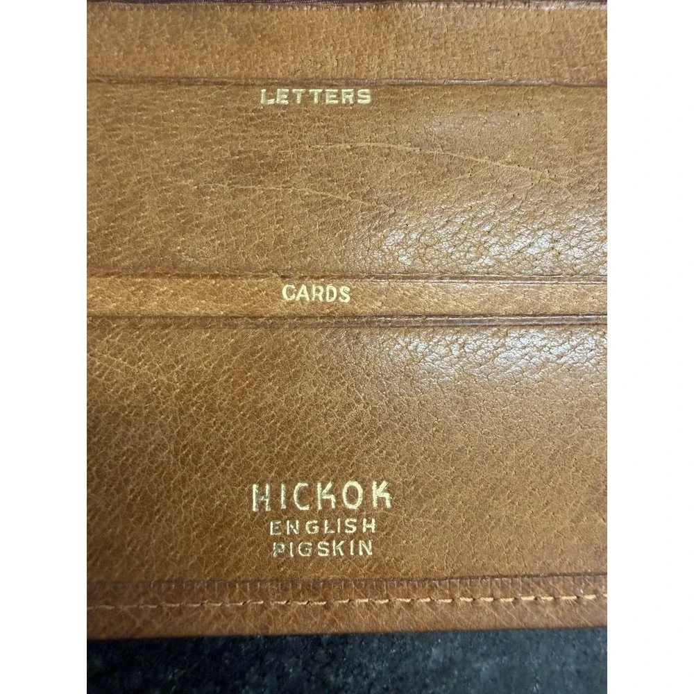 Hickok English Pigskin Leather Letter & Card Wallet Organizer w/ Perline USA Pen
